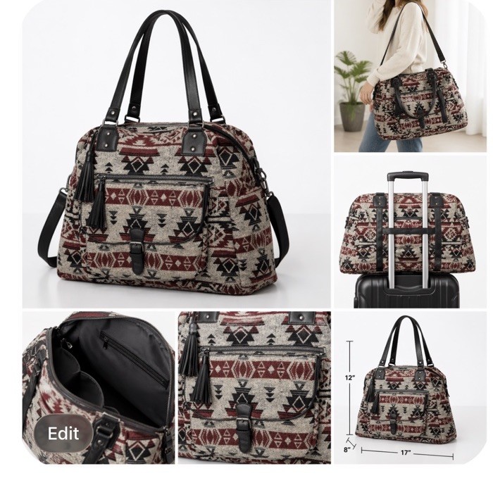 Boho Aztec Duffel Bag Large Weekender Travel, Carry-On Overnight, Gym Tote