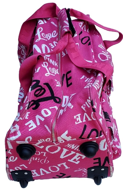 Pink Victoria’s Secret Graphic Print Wheeled Rolling Travel Luggage Duffle Bag