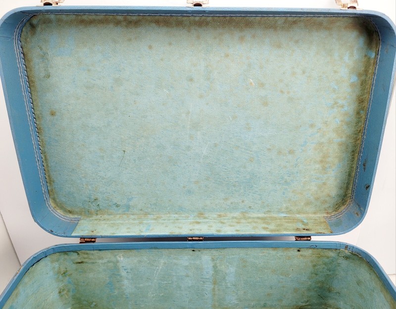 Large Bright Blue Rectangular Suitcase W/ Silver Alloy Hardware Photo Prop Decor gallery