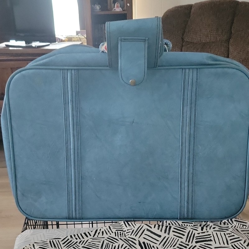 Blue Vinyl Soft-Sided Suitcase 19" Solid w/ Zipper Closure & Interior Straps gallery