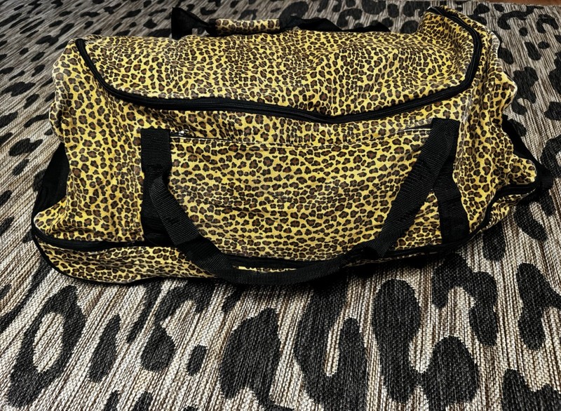 Leopard Print Canvas Duffle Bag Large with Clothing & Shoe Compartments & wheels