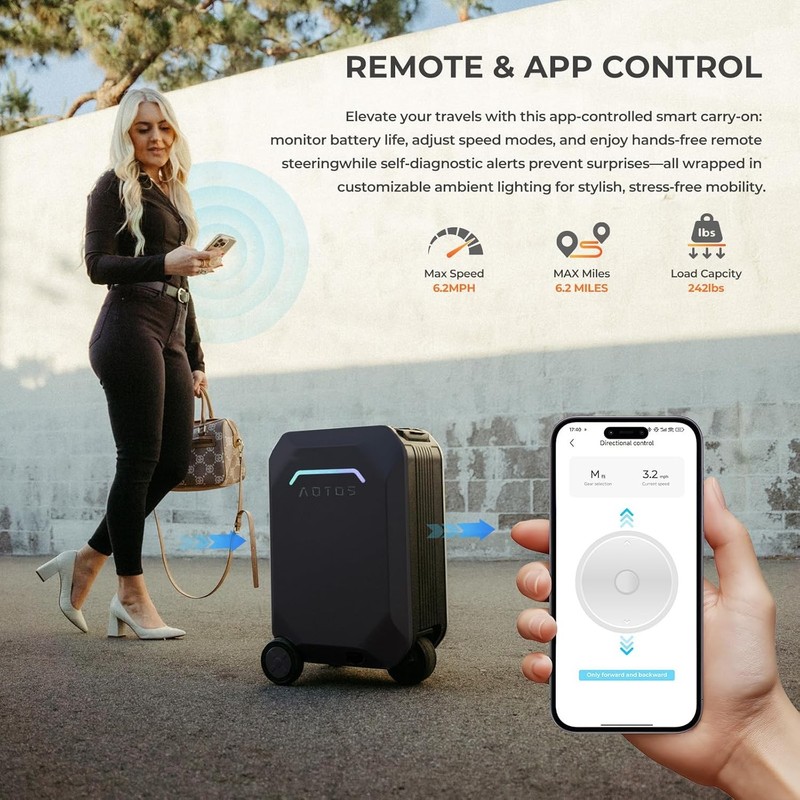 AOTOS Smart Ridable Electric Suitcase 31L Travel Riding Luggage Scooter gallery
