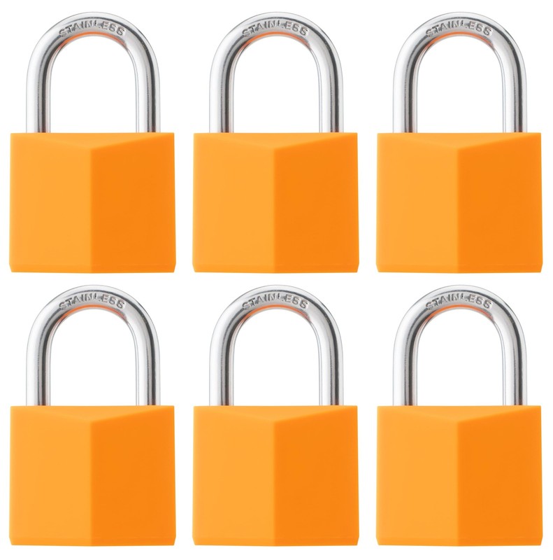 ROOKMAD 6-Pack Keyed Alike Locks Orange Brass Padlock Stainless Steel Shackle 1