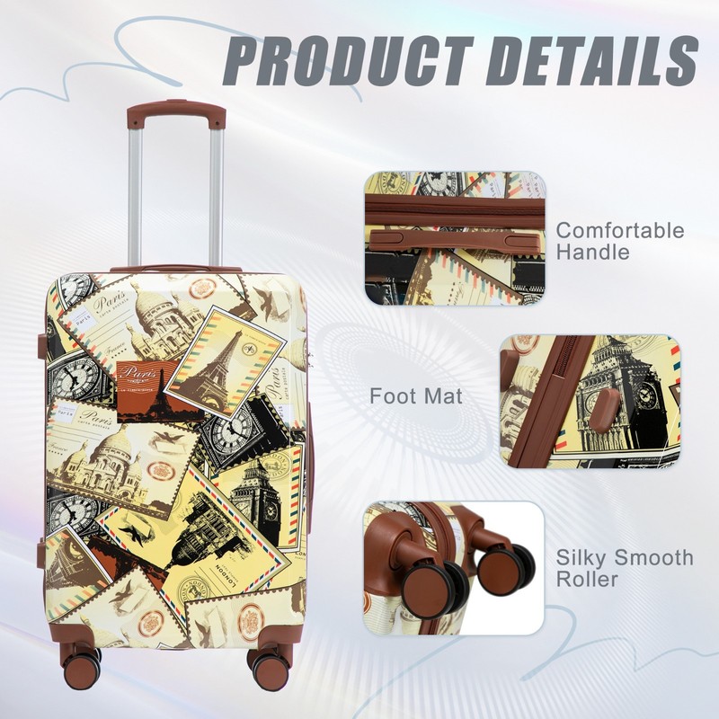 PC Spinner Luggage Set 20" 24" 28" 3-Piece Carry-On Printed Lock gallery