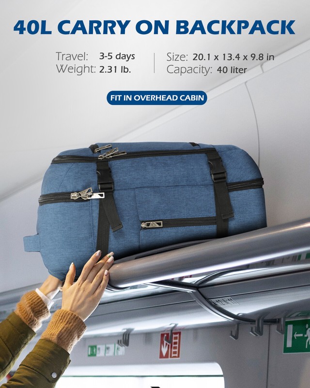 40L Flight Approved Carry on Backpack Travel Expandable Large Suitcase Weekender gallery