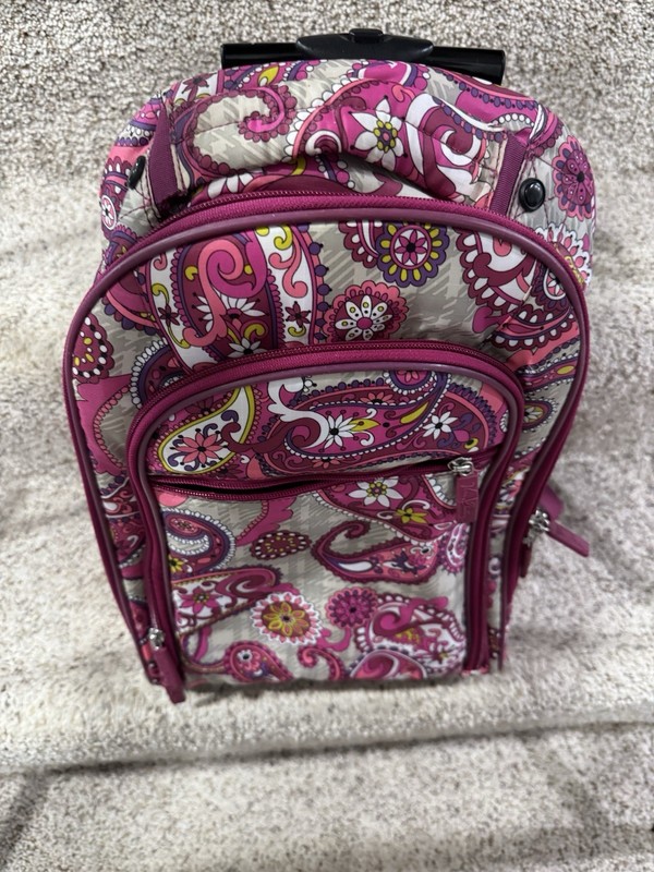 Vera Bradley Pink Paisley Luggage Rolling Suitcase Paisley Pull Used