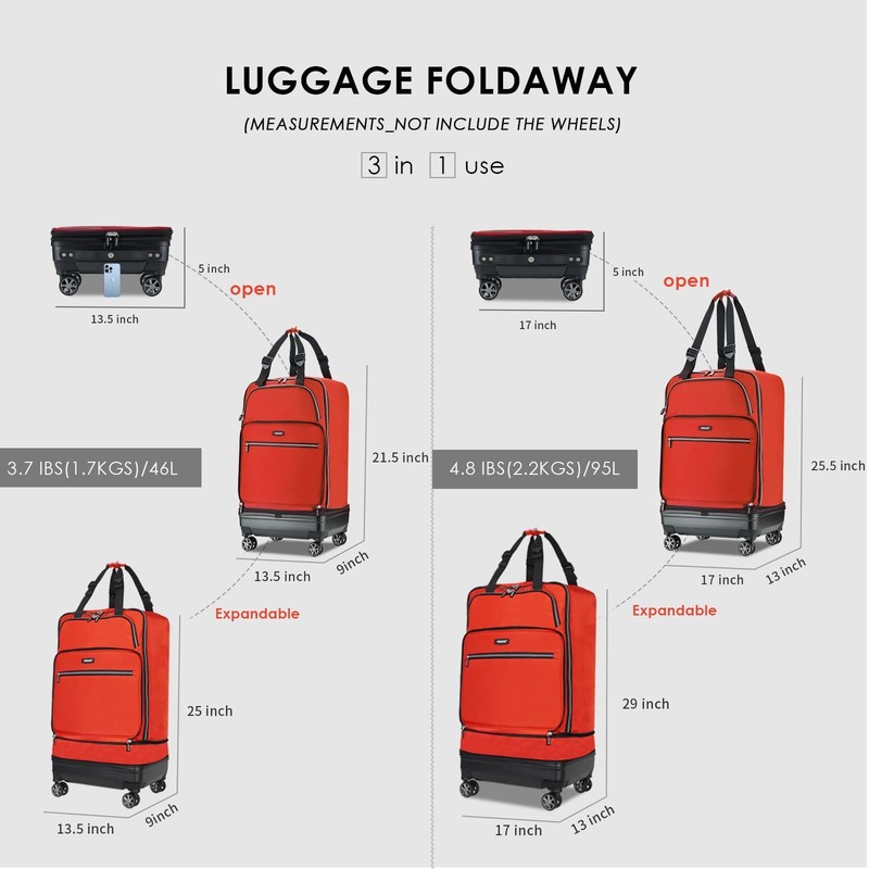 Expandable Foldable Luggage Bag Collapsible Suitcases Rolling Travel Duffel B... gallery