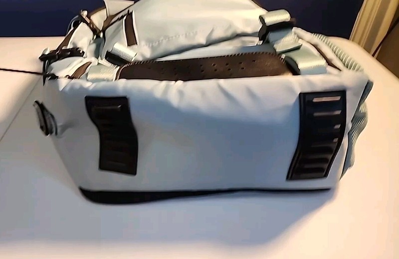 Travel backpack with multiple compartments and carrying options, light blue gallery