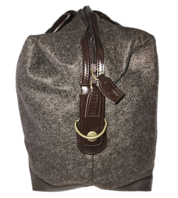 Altitude Large Brown Weekender Duffel Bag Wool Felt Faux Leather Trim w/ Strap gallery