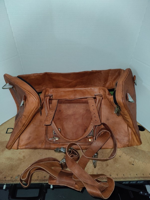 Leather 24 Inch Duffle Bag Brass Fittings and Clips Still Factory Wrapped