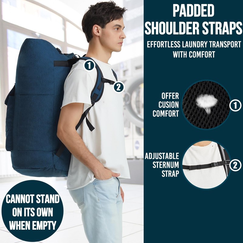 Laundry Backpack Heavy Duty, 115L Extra Large Laundry Bag with Straps, Dorm R... gallery