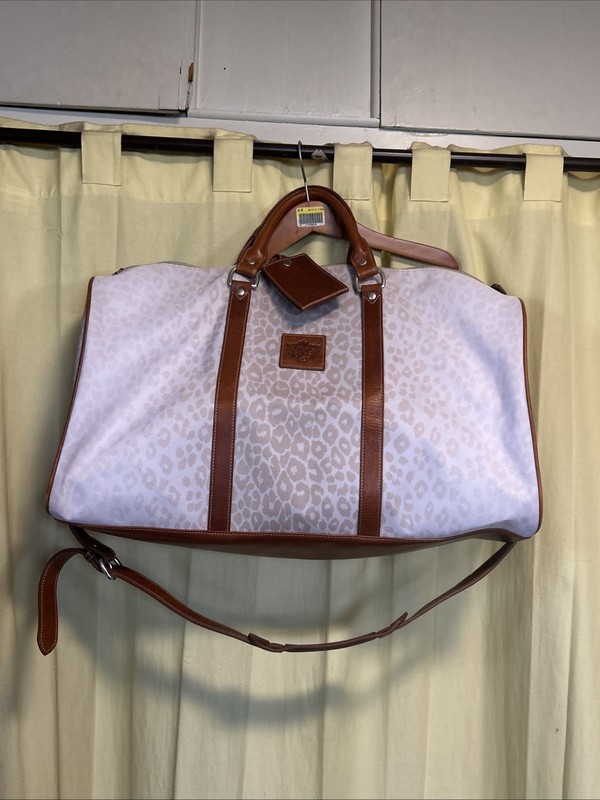 Great Cond. Barrington Weekender Duffle Bag Canvas Leather Beige Brown