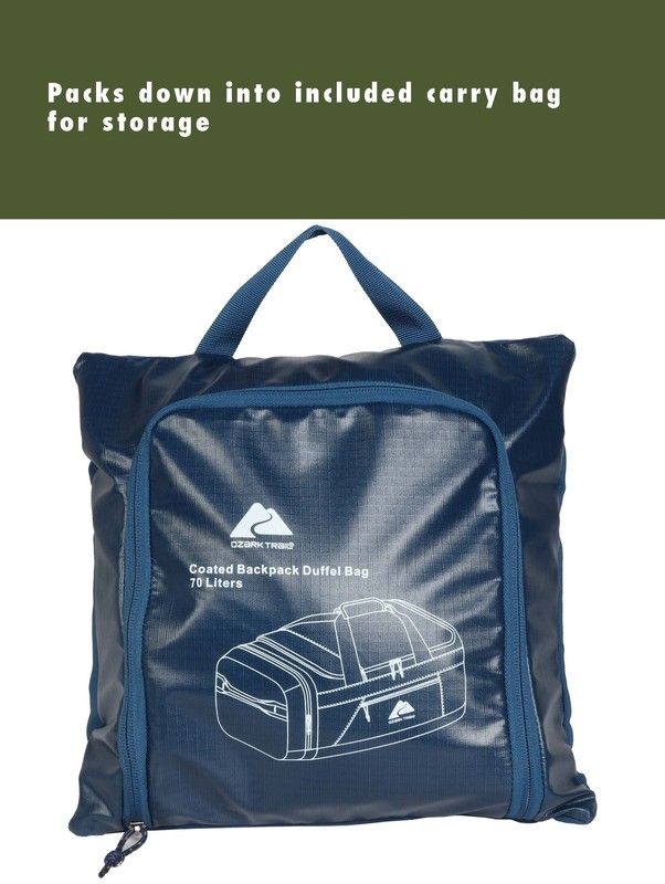 70L Coated Polyester Ripstop Duffel, with Tuckable Backpack Straps, Blue gallery