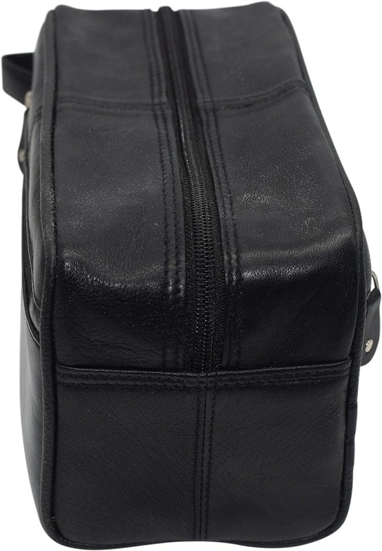 Black Leather Travel Toiletry Bag Zipper Case Organizer Shaving Portable Dopp gallery