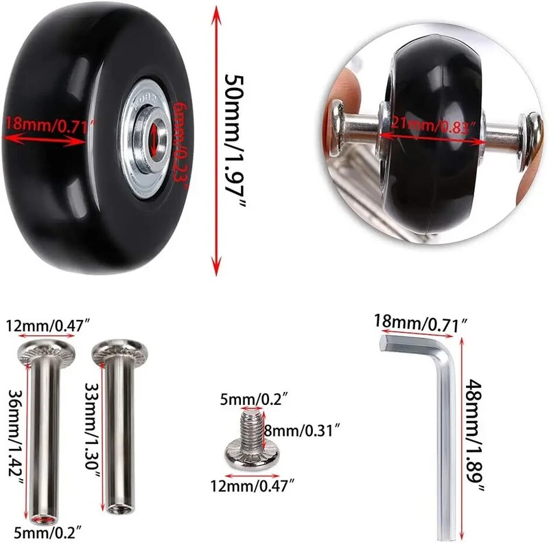 4PCS Luggage Suitcase Replacement Wheels 50 X 18Mm Set gallery