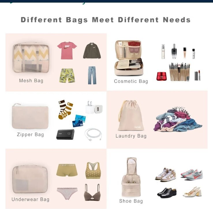 8 Set Packing Cubes Luggage Packing Organizers for Travel Accessories in Cream gallery