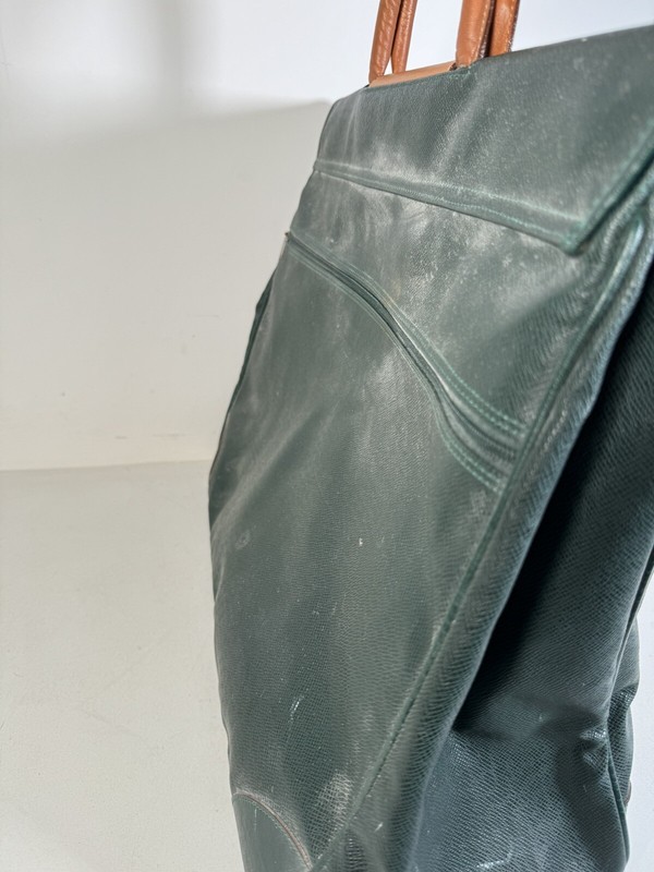 Source Perrier Collection Green & Tan Leather Luggage Tote Bag Carryon 19x15x7.5 gallery