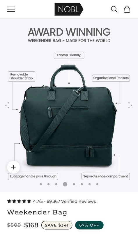 BRAND NEW NOBL Weekender Bag – Forest Green Travel Luggage Carry On