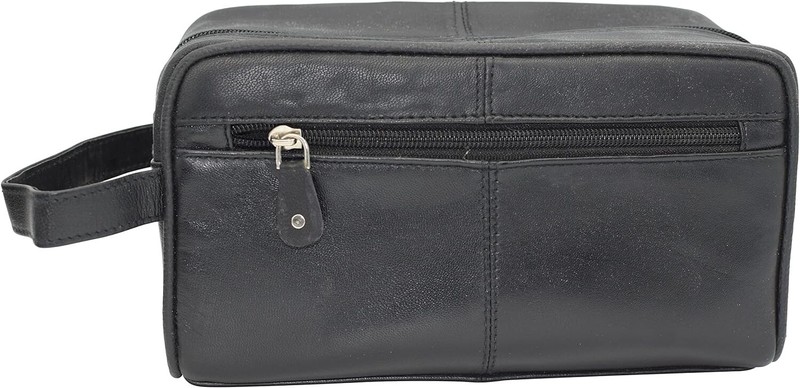 Black Leather Travel Toiletry Bag Zipper Case Organizer Shaving Portable Dopp gallery