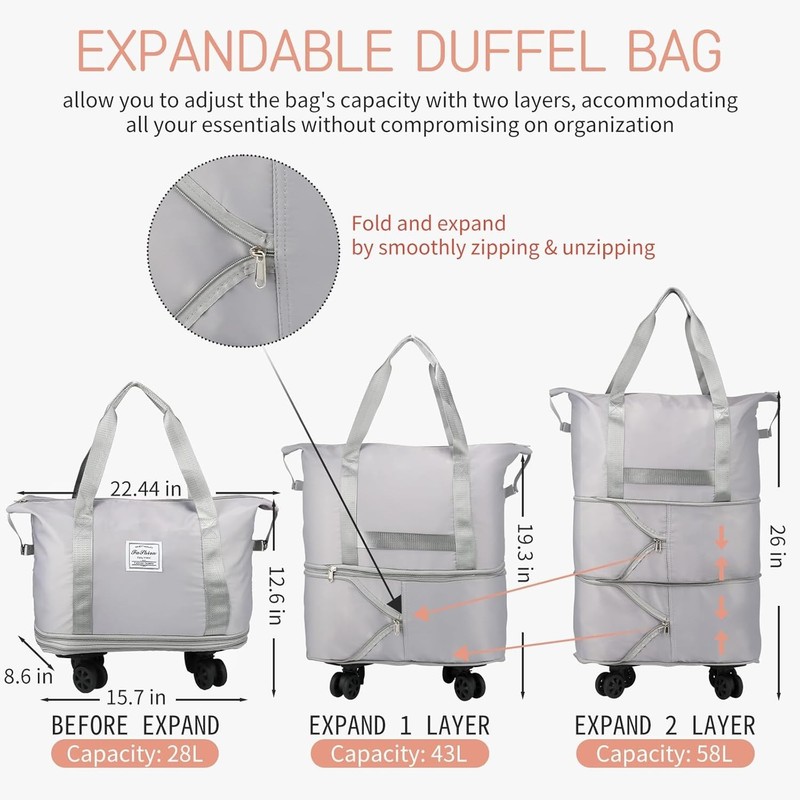 Large Waterproof Rolling Duffle Bag with 360-Degree Wheels - Stylish Grey Design gallery