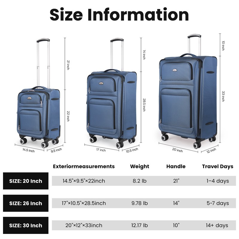 Lightweight Soft Shell Expandable Suitcase with Spinner Wheels & TSA Lock gallery