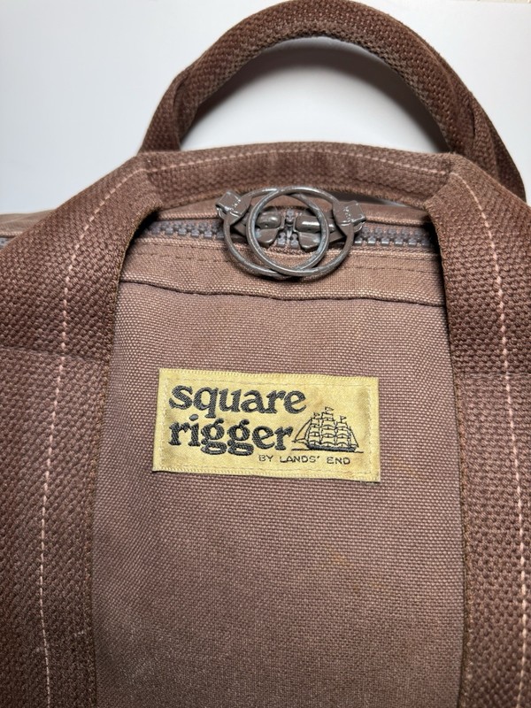 Vintage Bag Case Tote LANDS END SQUARE RIGGER CANVAS Duck Heavy Brown Carry gallery