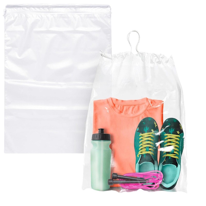 Clear Drawstring Bags Waterproof Poly Travel Shoe Bags 100 Count 18 x 24 in