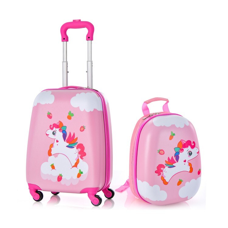 2PCS Kids Luggage Set Carry on Suitcase Travel Rolling Luggage With 12″ Backpack