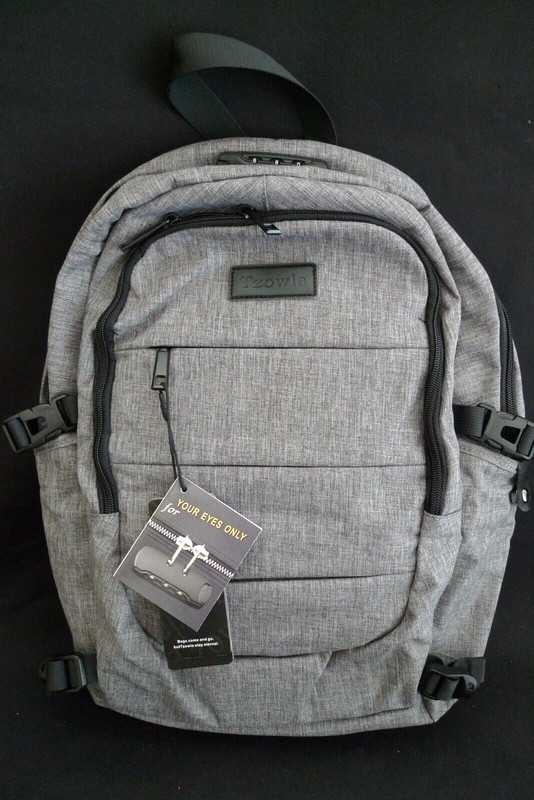 TZOWLA TRAVEL LAPTOP BAG BACKPACK COMBINATION LOCK GREY USB HEADPHONE PORT NEW