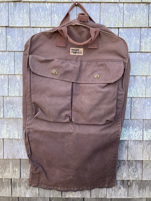 Vintage Lands End Square Rigger Garment Carrier Zip Up Bag Brown Heavy Canvas