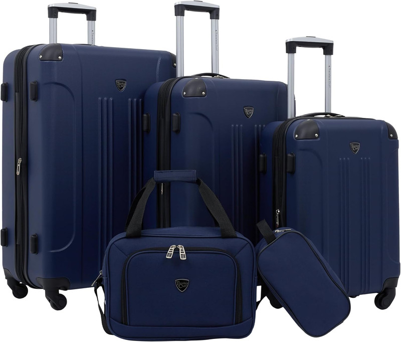 Chicago Hardside Expandable Spinner Luggages, Navy Blue, 5 Piece Set, TCL-77995-