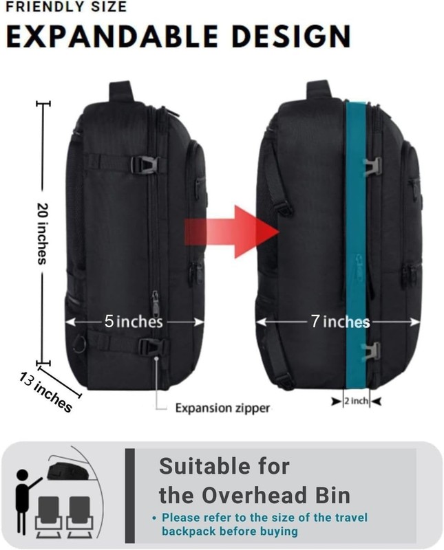 Carry On Backpack, 40L Expandable Extra Large Travel Backpack, Flight Approve... gallery