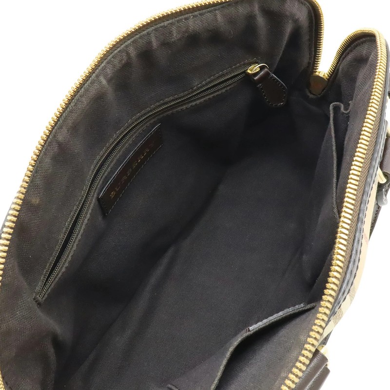 Pre-Owned BURBERRY Nova Check Plaid Handbag Tote Bag PVC Leather Beige gallery