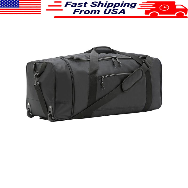 Compact Rolling Duffel Bag 32 In Lightweight Travel Gym Organizer Bag Black New