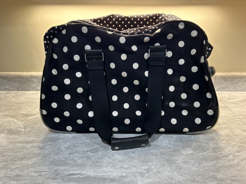 Victoria's Secret VINTAGE Pink BLACK AND WHITE Poka Dot Rolling Luggage gallery