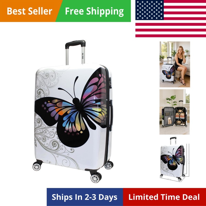 Butterfly 24-Inch Polycarbonate Hardside Expandable Spinner Luggage with Enha…