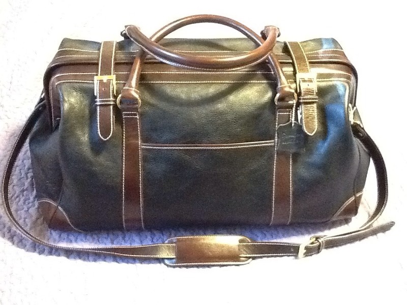 Leather Weekender Overnight Holdall Duffle Bag Sachel Black W/ Brown Trim NWOT