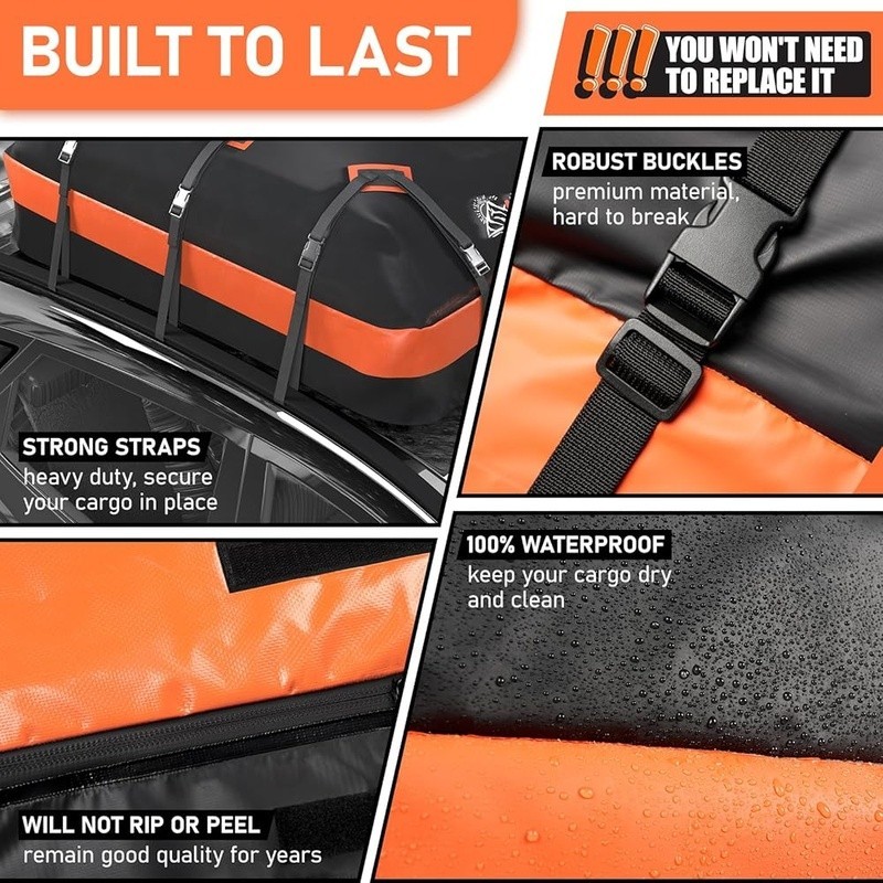 Waterproof Rooftop Cargo Bag Soft Shell Roof Mount Carrier Non-Slip Mat Hooks US gallery