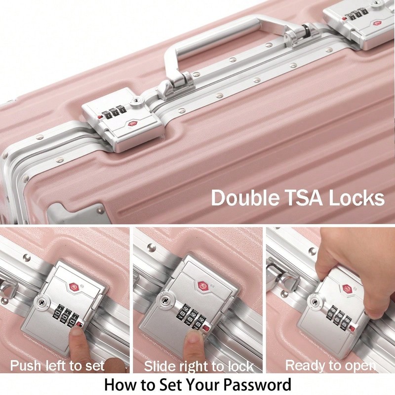 20 Inch Silver PC Hard Shell Carry On Suitcase With Aluminum Frame Combination gallery