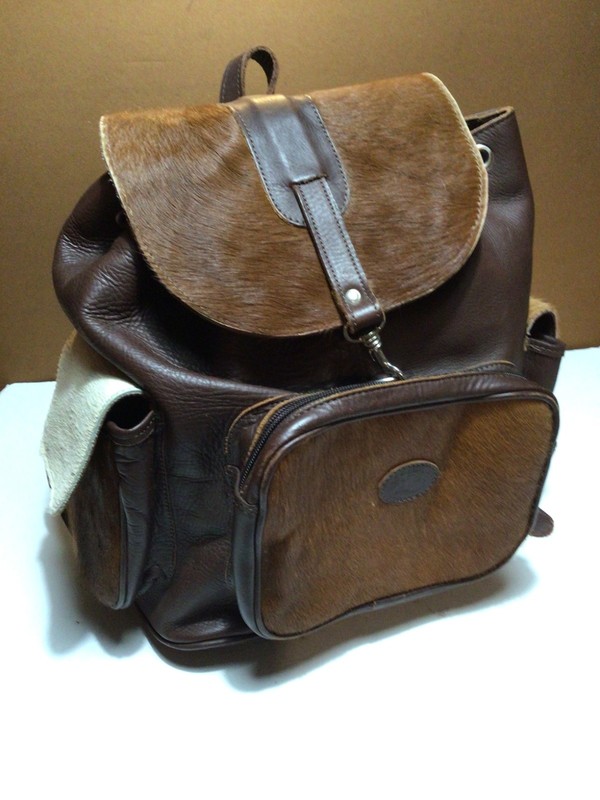 Sergios Collection Cowhide & Genuine Leather Full Size Backpack EUC Brown NICE