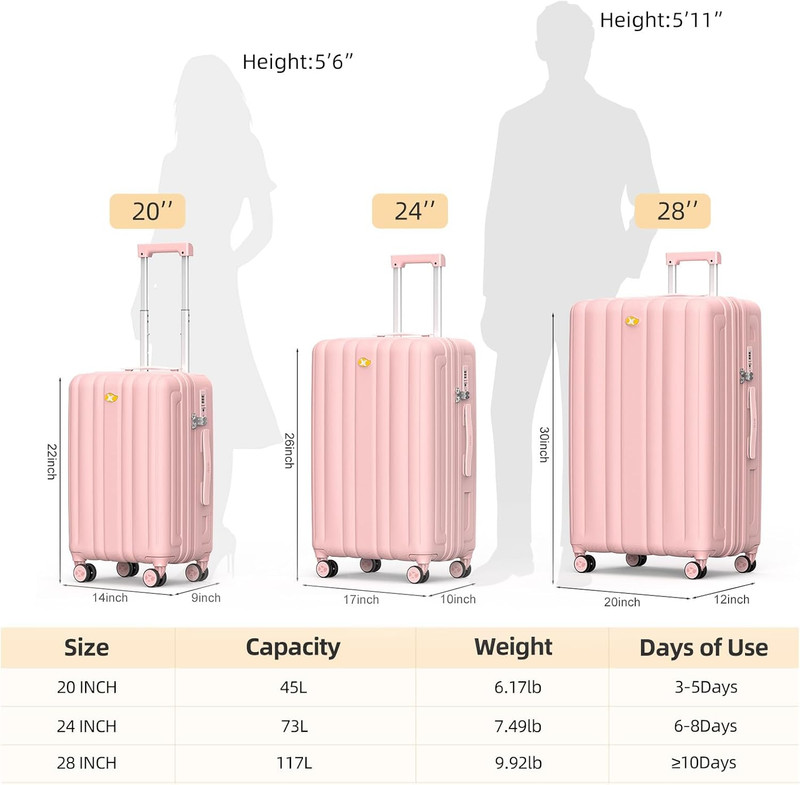 Checked Luggage, Large PC Hard Shell Suitcase with TSA Lock & 360° Double Spinne gallery