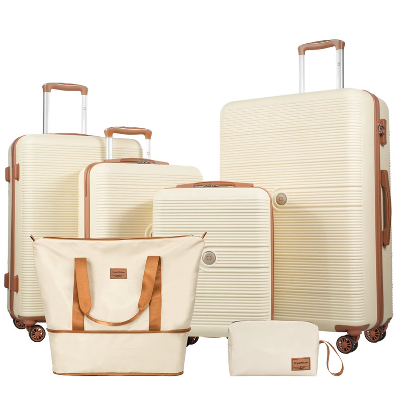 6pc Hardshell Luggage Set TSA Lock Spinner Wheels Travel Suitcase Duffle White