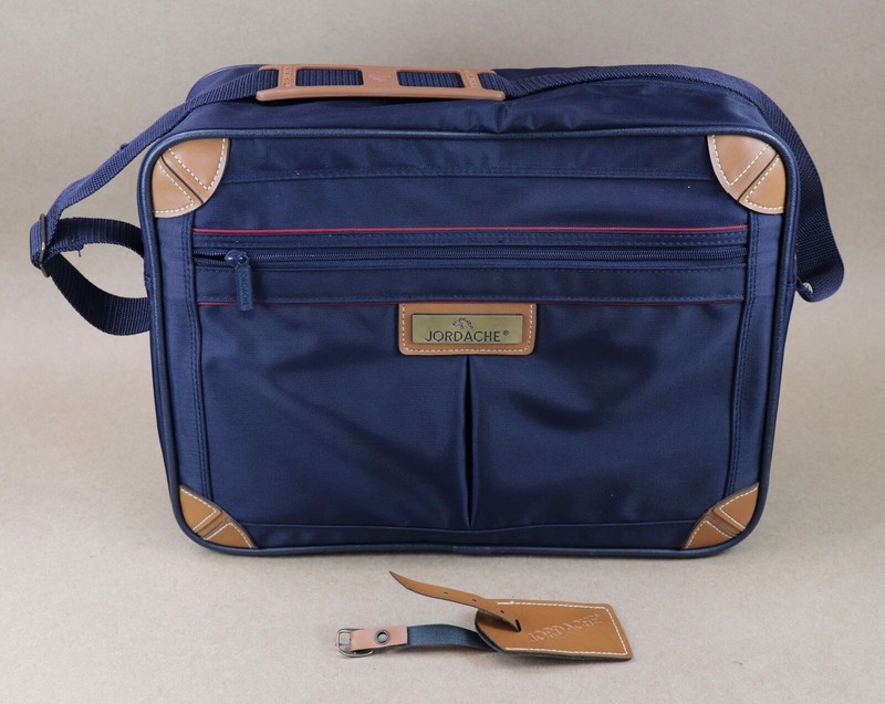 Vintage Jordache Blue Nylon Carry On Travel Bag Shoulder Weekender Luggage Tag