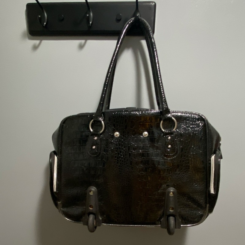 Black Patterned Wheeled computer or carry-On Bag with Telescopic Handle gallery