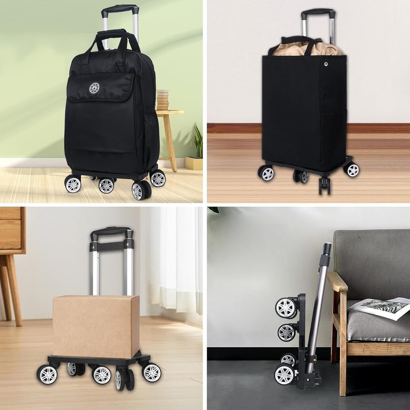 Backpack Trolley, Wheeled Folding Luggage Travel Cart Aluminum -Roller Carrier f gallery