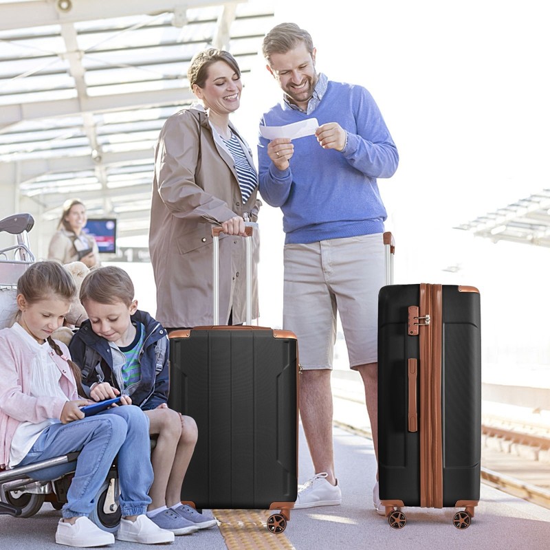 3pc Expandable ABS Hard Shell Spinner Luggage Set w/ TSA Locks, Black Brown gallery