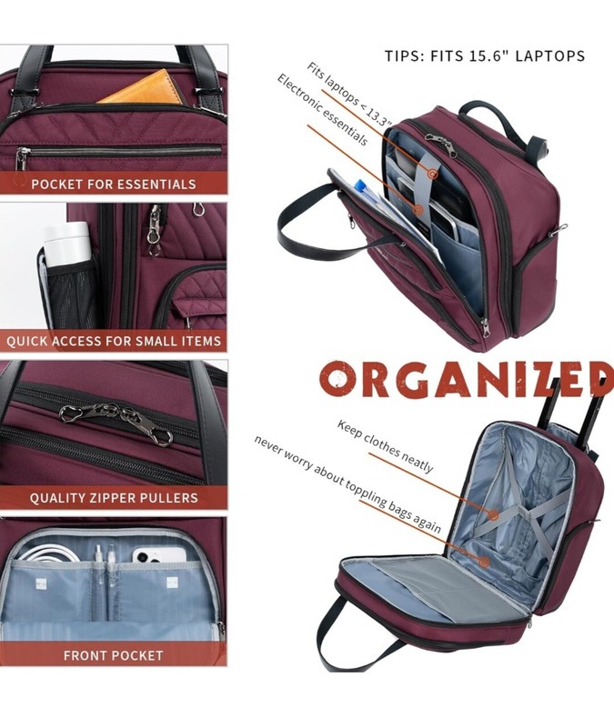 KROSER Carry On Underseat Multi-functional, 16-inch, Lightweight, Burgundy gallery