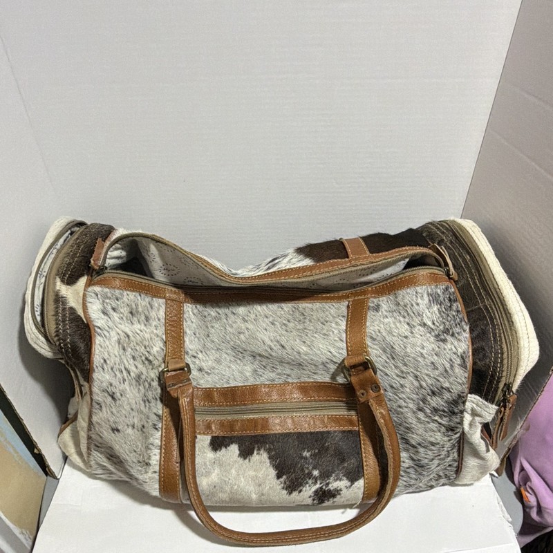 Myra Bag Leather Duffle Bag Animal Print Brown/Black/White/Gray Zip