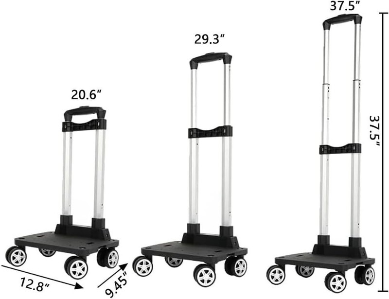 Backpack Trolley, 4 Wheels Folding Compact Lightweight Luggage Cart, Alloy Steel gallery