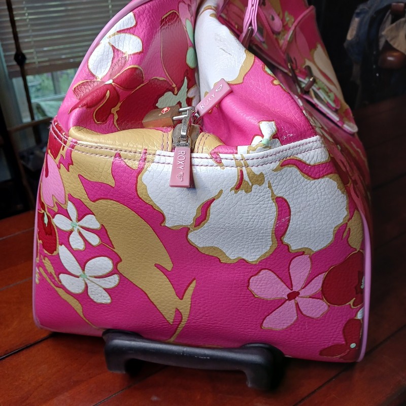 Vintage Roxy Quicksilver Rolling Duffle Bag Travel Luggage Pink Floral Y2K 90s gallery